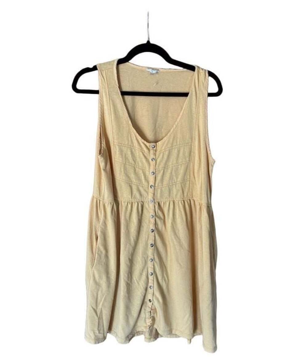 Peach Love California Yellow Button Front Pleated Sleeveless Tunic Dress Size L
